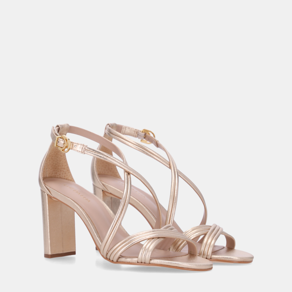 SANDÁLIA DE SALTO LAMINATI OURO - 1